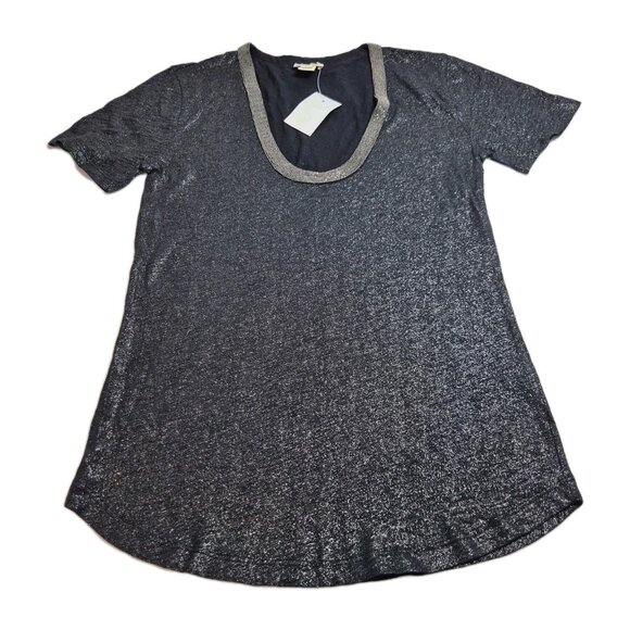 J.Crew Women's T-Shirt Size XXS Black Rhinestone Embellished Scoop Neck Top (57) - Picture 1 of 10